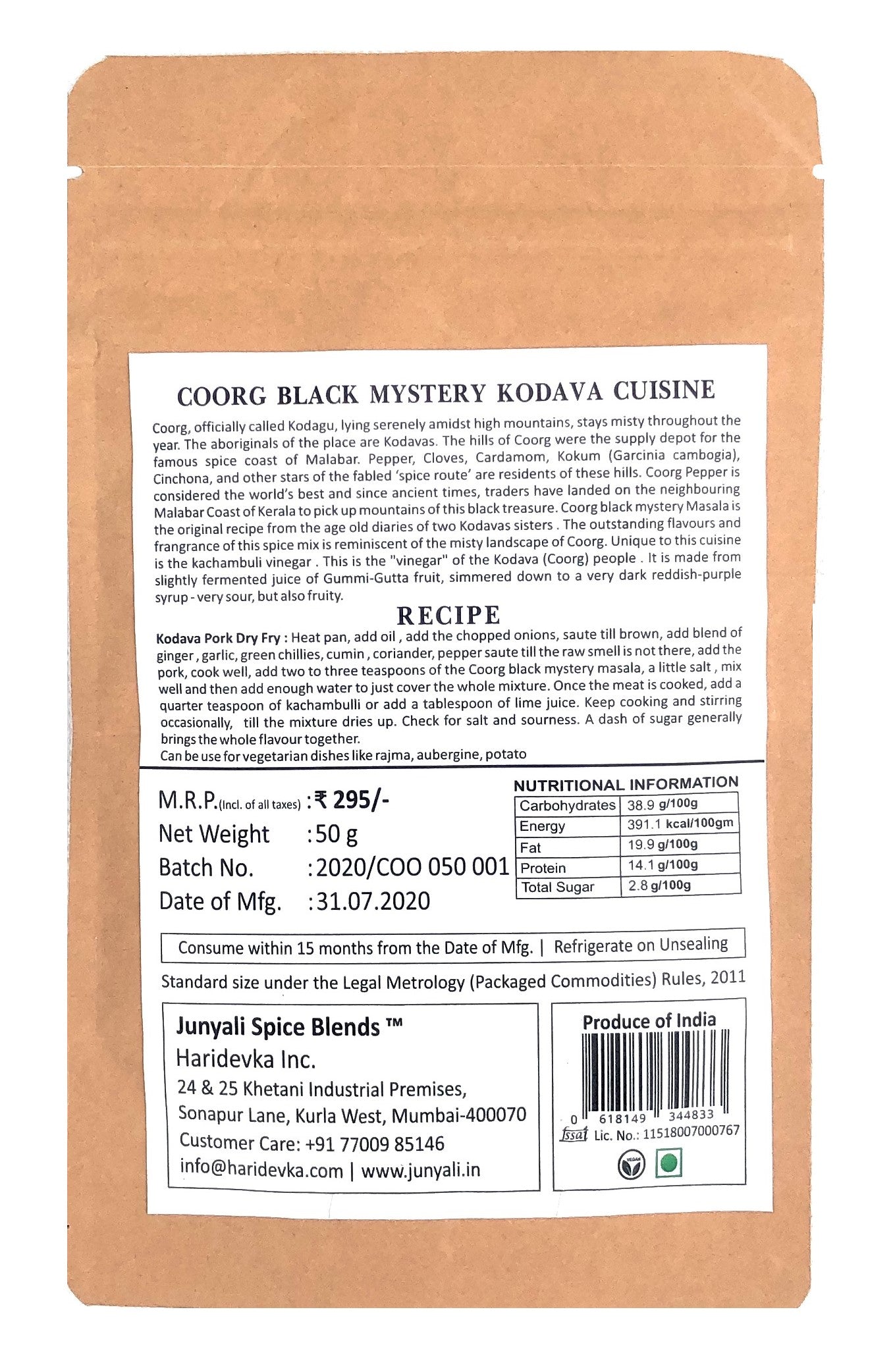 Coorg Black Mystery Kodava Cuisine Masala